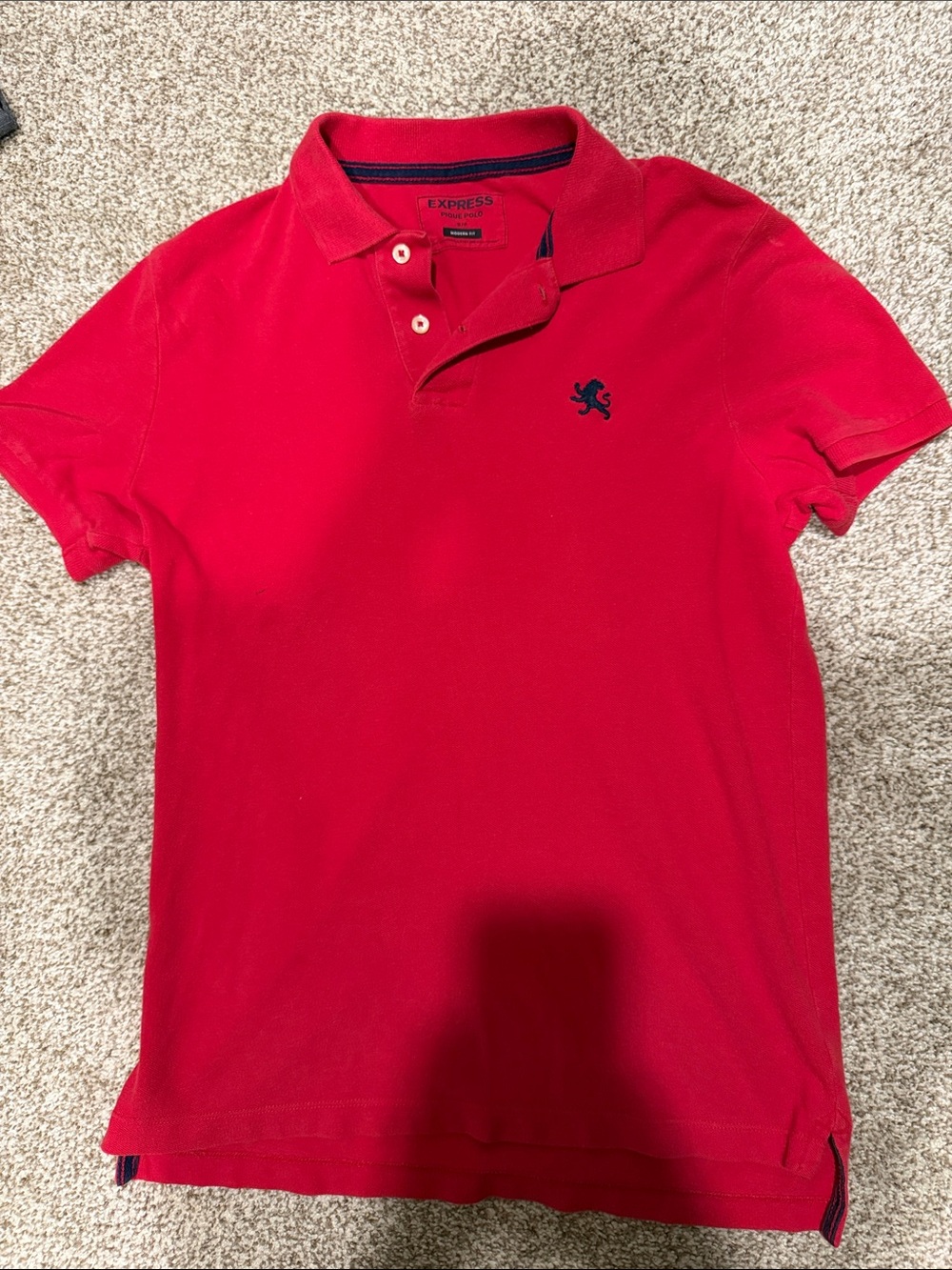 Express Men’s Bright Red Polo with Navy Embroidered Logo - Picture 1 of 1